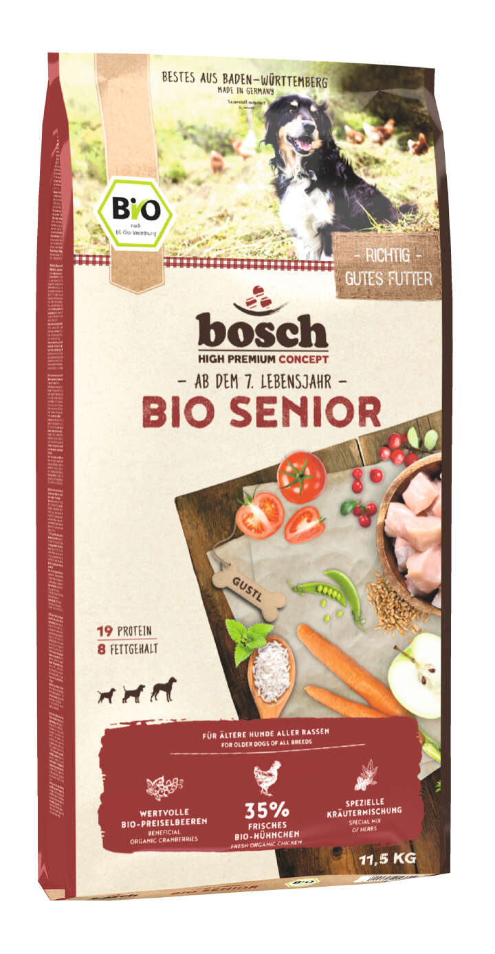 bosch Hunde-Trockenfutter BIO Senior Hühnchen+Preiselbeere